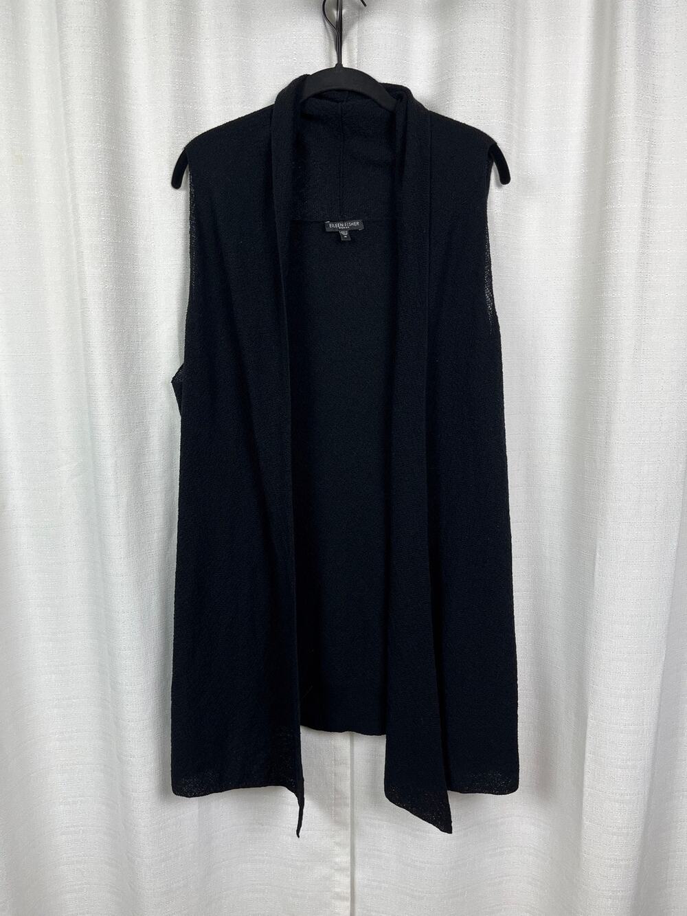 Eileen Fisher Woman Black Wool Open Drape Vest Sz.1X